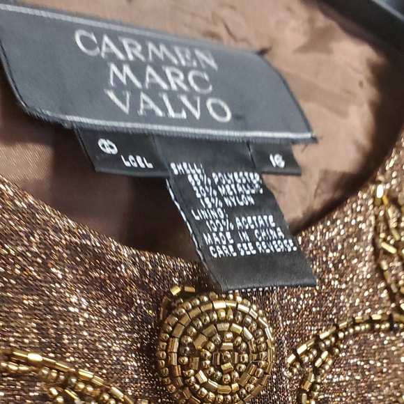 90s Carmen Marc Valvo Bronze Gold Metallic Beaded Vintage  Jacket Skirt Set 16 - Picture 3 of 12